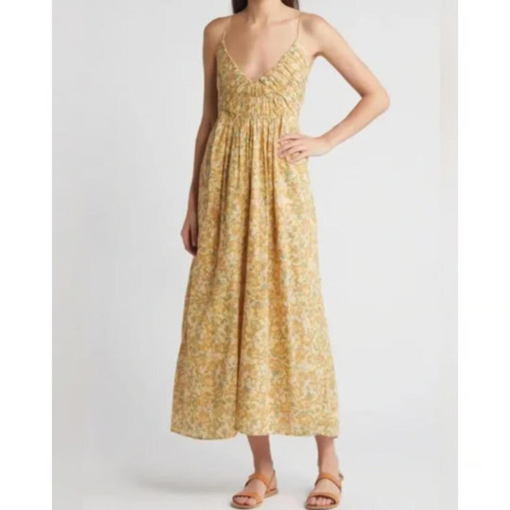 Treasure & Bond Smocked Bodice Strappy Back Cotton Maxi Dress - Small‎